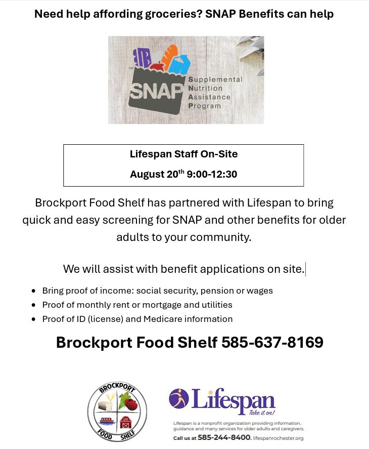 Lifespan and Brockport Food Shelf Flyer August 2026